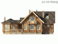 N-246-1D проект двухэтажного деревянного дома из бревна с цоколем и мансардой размером 10 на 18 - вид сзади