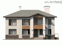 N-250-1P проект двухэтажного коттеджа из пеноблоков размером 14 на 17  - вид спереди