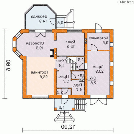 N-253-1P проект двухэтажного дома из газобетона с гаражом размером 10 на 13 - 1-й этаж N-253-1P проект двухэтажного дома из газобетона с гаражом размером 10 на 13 - 1-й этаж