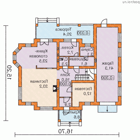 N-259-1P проект одноэтажного коттеджа из пеноблоков с мансардой и гаражом размером 15 на 17 - 1-й этаж
