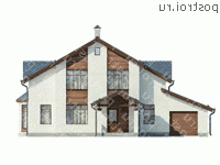 N-259-1P проект одноэтажного коттеджа из пеноблоков с мансардой и гаражом размером 15 на 17 - вид спереди