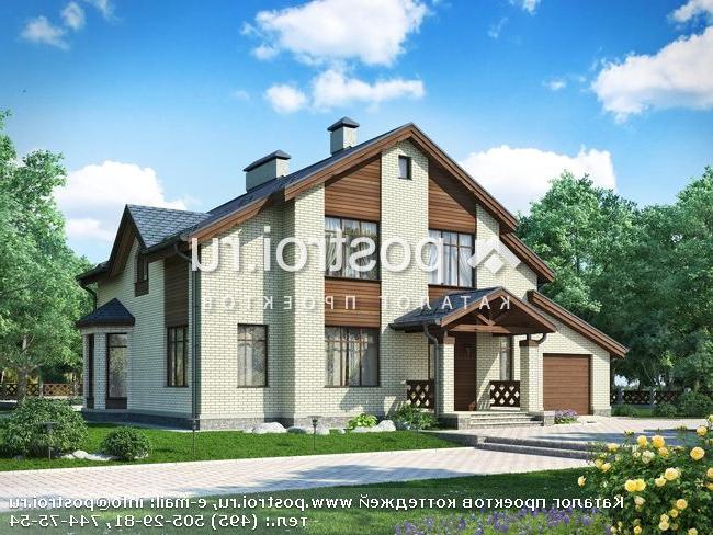 N-259-1P проект одноэтажного коттеджа из пеноблоков с мансардой и гаражом размером 15 на 17