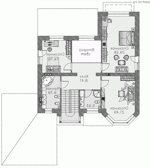 N-260-1P проект двухэтажного дома из пеноблоков с гаражом размером 19 на 17  - 2-й этаж