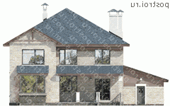 N-260-1P проект двухэтажного дома из пеноблоков с гаражом размером 19 на 17  - вид сзади