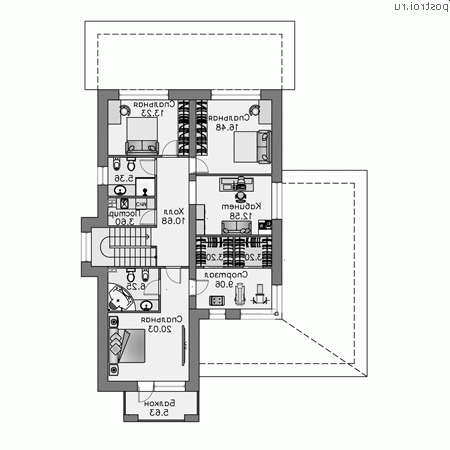 N-276-1P проект двухэтажного дома из пеноблоков с гаражом размером 14 на 20  - 2-й этаж