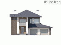 N-276-1P проект двухэтажного дома из пеноблоков с гаражом размером 14 на 20  - вид спереди