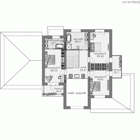 N-310-1P проект двухэтажного дома из пенобетона с гаражом размером 23 на 14  - 2-й этаж