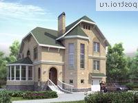 N-314-1P проект двухэтажного дома из пенобетона с цоколем и гаражом размером 10 на 14 