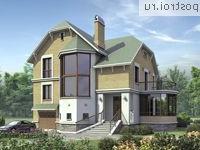 N-320-1P проект двухэтажного дома из пенобетона с цоколем и гаражом размером 10 на 14 