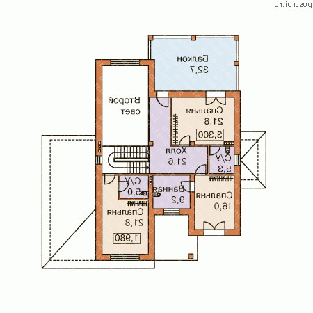 N-334-1K проект двухэтажного дома из кирпича с гаражом размером 19 на 17  - 2-й этаж