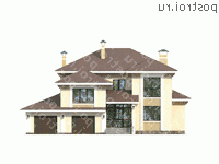 N-334-1K проект двухэтажного дома из кирпича с гаражом размером 19 на 17  - вид спереди