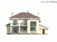 N-334-1K проект двухэтажного дома из кирпича с гаражом размером 19 на 17  - вид сзади