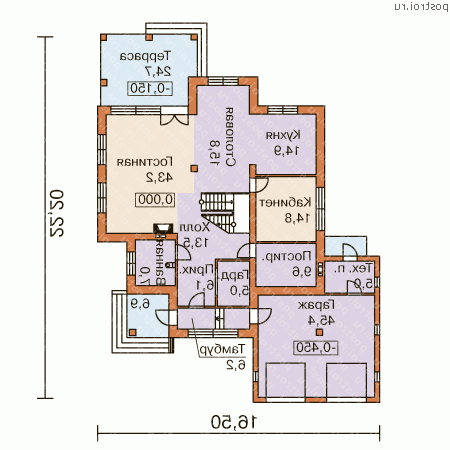 N-340-1K проект двухэтажного дома из кирпича с гаражом размером 22 на 17  - 1-й этаж