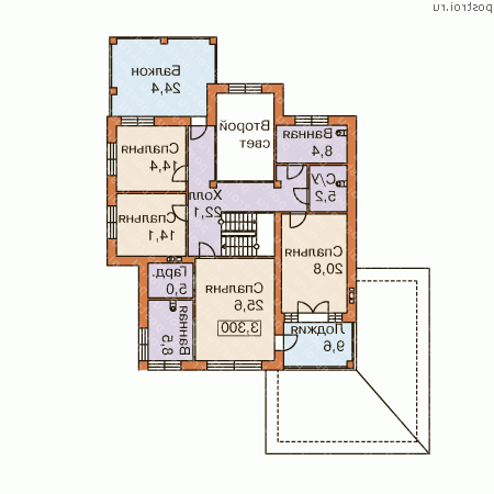 N-340-1K проект двухэтажного дома из кирпича с гаражом размером 22 на 17  - 2-й этаж