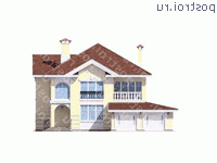 N-340-1K проект двухэтажного дома из кирпича с гаражом размером 22 на 17  - вид спереди