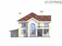 N-340-1K проект двухэтажного дома из кирпича с гаражом размером 22 на 17  - вид сзади