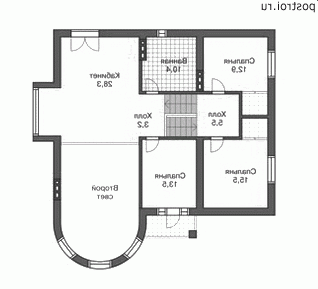 N-358-1P проект двухэтажного коттеджа из газобетона с цоколем и гаражом размером 12 на 12  - 2-й этаж