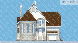 N-358-1P проект двухэтажного коттеджа из газобетона с цоколем и гаражом размером 12 на 12  - вид спереди