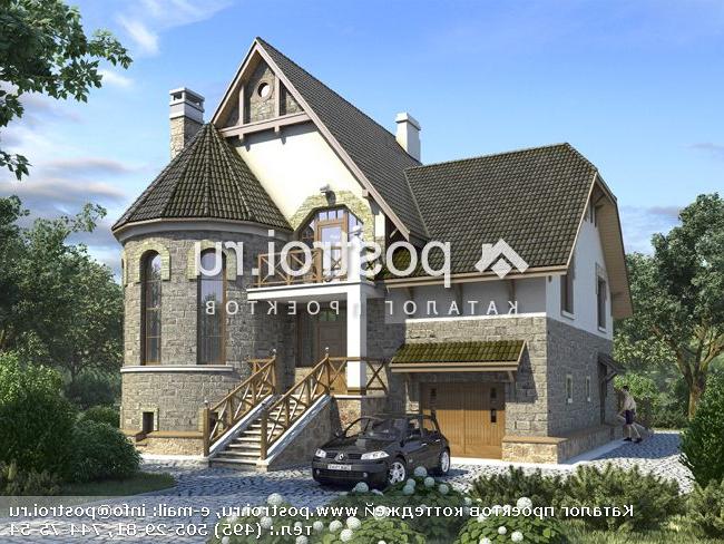 N-358-1P проект двухэтажного коттеджа из газобетона с цоколем и гаражом размером 12 на 12 