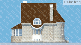 N-358-1P проект двухэтажного коттеджа из газобетона с цоколем и гаражом размером 12 на 12  - вид справа