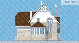 N-358-1P проект двухэтажного коттеджа из газобетона с цоколем и гаражом размером 12 на 12  - вид сзади