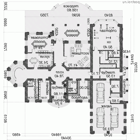 O-1000-1K проект двухэтажного дома из кирпича с гаражом размером 30 на 34  - 1-й этаж