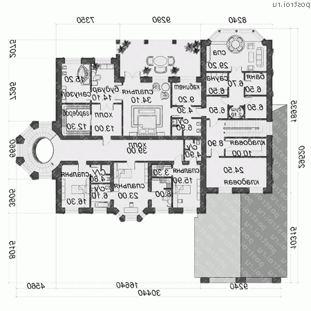 O-1000-1K проект двухэтажного дома из кирпича с гаражом размером 30 на 34  - 2-й этаж