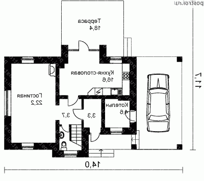 O-117-1K проект двухэтажного коттеджа из кирпича с гаражом размером 7 на 14 - 1-й этаж