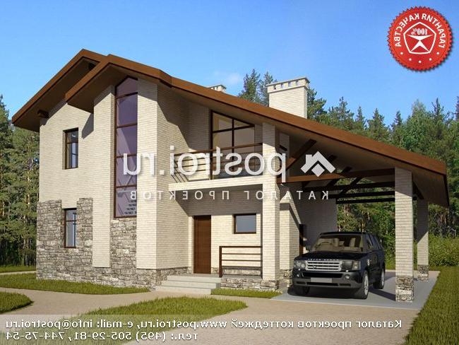 O-117-1K проект двухэтажного коттеджа из кирпича с гаражом размером 7 на 14