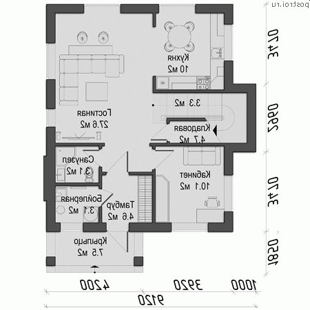 O-146-1K проект двухэтажного дома из кирпича размером 10 на 9  - 1-й этаж