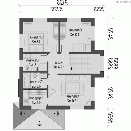 O-146-1K проект двухэтажного дома из кирпича размером 10 на 9  - 2-й этаж