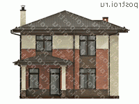 O-146-1K проект двухэтажного дома из кирпича размером 10 на 9  - вид спереди