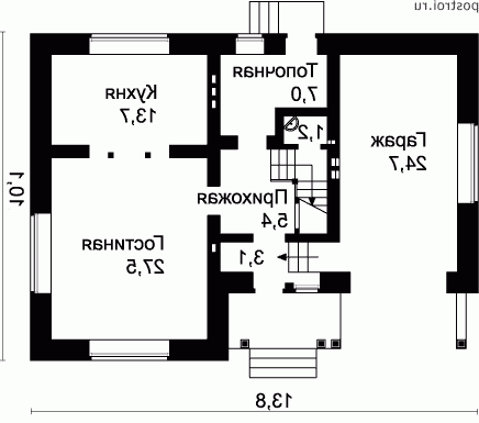 O-160-1K проект двухэтажного дома из кирпича с гаражом размером 10 на 14  - 1-й этаж