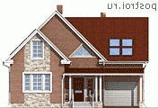O-160-1K проект двухэтажного дома из кирпича с гаражом размером 10 на 14  - вид спереди