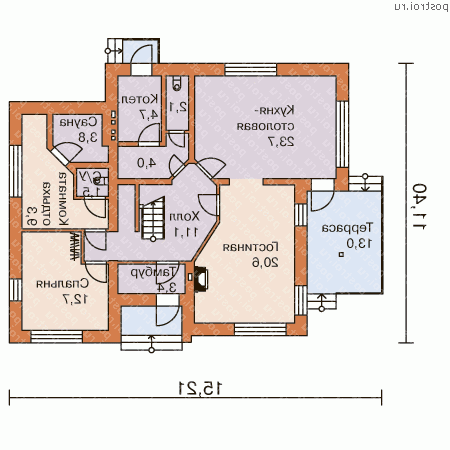 O-165-1K проект двухэтажного дома из кирпича размером 11 на 15  - 1-й этаж