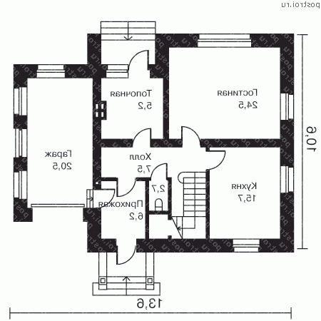 O-172-1K проект двухэтажного дома из кирпича с гаражом размером 11 на 14  - 1-й этаж