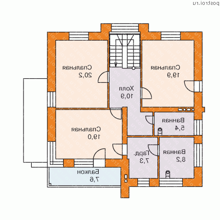 O-203-1K проект двухэтажного дома из кирпича размером 11 на 11 - 2-й этаж O-203-1K проект двухэтажного дома из кирпича размером 11 на 11 - 2-й этаж
