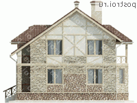 O-204-1K проект одноэтажного дома из кирпича с мансардой и гаражом размером 14 на 13  - вид слева