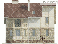 O-204-1K проект одноэтажного дома из кирпича с мансардой и гаражом размером 14 на 13  - вид сзади