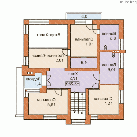 O-221-1K проект двухэтажного коттеджа из кирпича размером 14 на 14  - 2-й этаж