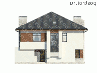 O-221-1K проект двухэтажного коттеджа из кирпича размером 14 на 14  - вид спереди