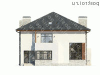 O-221-1K проект двухэтажного коттеджа из кирпича размером 14 на 14  - вид сзади