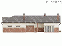 O-229-1K проект одноэтажной бани из кирпича с мансардой и гаражом размером 20 на 15  - вид слева