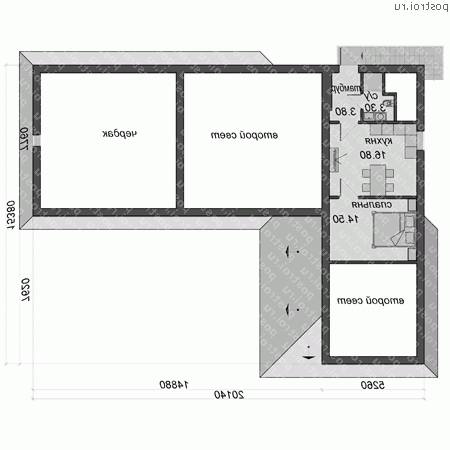 O-229-1K проект одноэтажной бани из кирпича с мансардой и гаражом размером 20 на 15  - мансарда