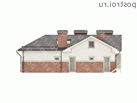 O-229-1K проект одноэтажной бани из кирпича с мансардой и гаражом размером 20 на 15  - вид сзади