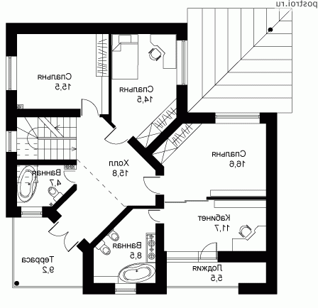 O-231-1K проект двухэтажного коттеджа из кирпича с мансардой размером 12 на 12  - 2-й этаж