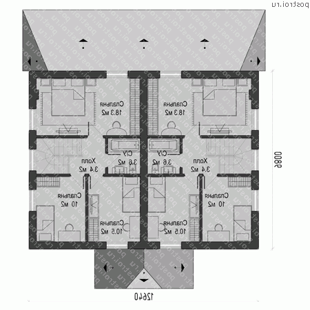 O-250-1K проект одноэтажного дома из кирпича с мансардой размером 13 на 10 - мансарда
