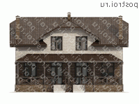 O-250-1K проект одноэтажного дома из кирпича с мансардой размером 13 на 10 - вид сзади