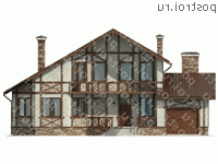 O-265-1K проект одноэтажного дома из кирпича с мансардой и гаражом размером 18 на 15  - вид спереди