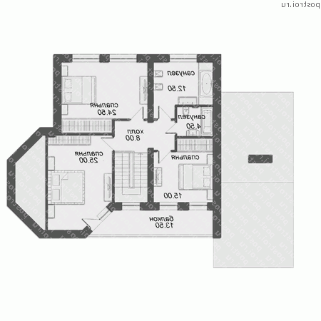 O-265-1K проект одноэтажного дома из кирпича с мансардой и гаражом размером 18 на 15  - мансарда